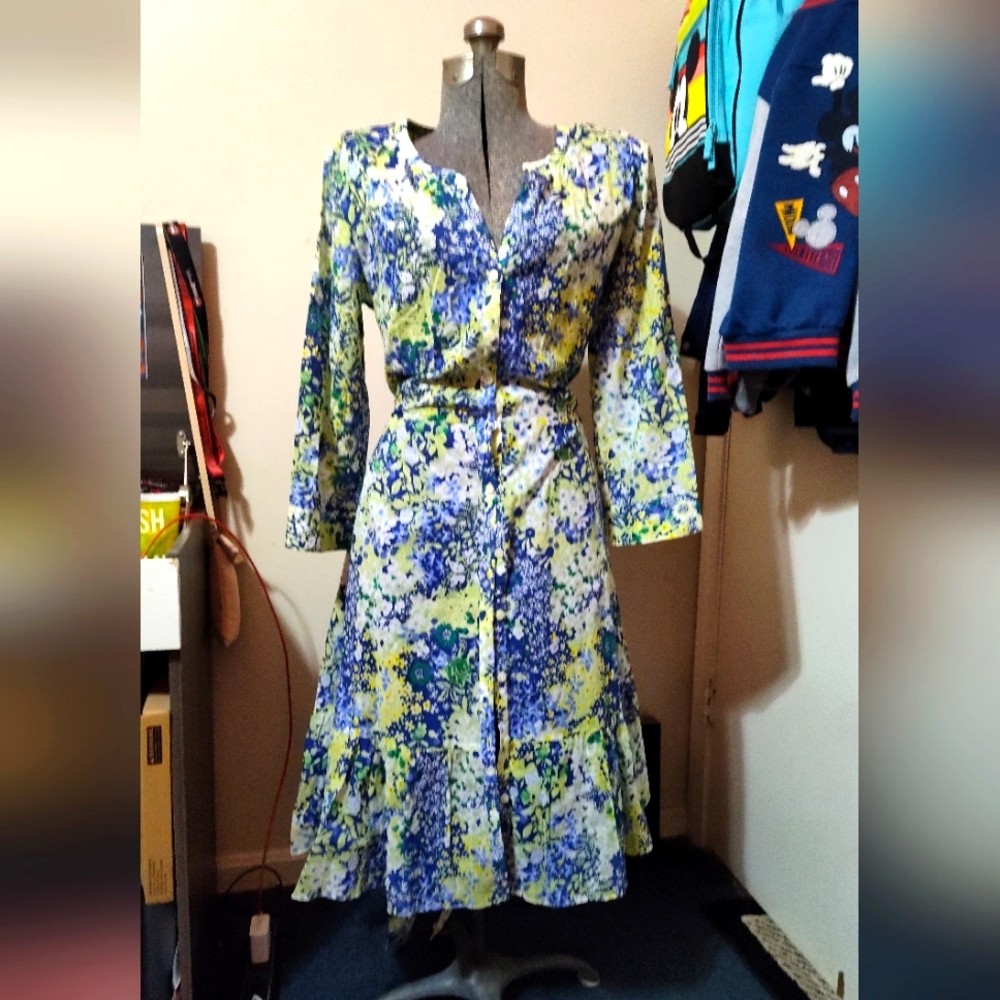 NWT Talbot's Cotton Tie Waist Dress, Butterfly Garden, Size 16